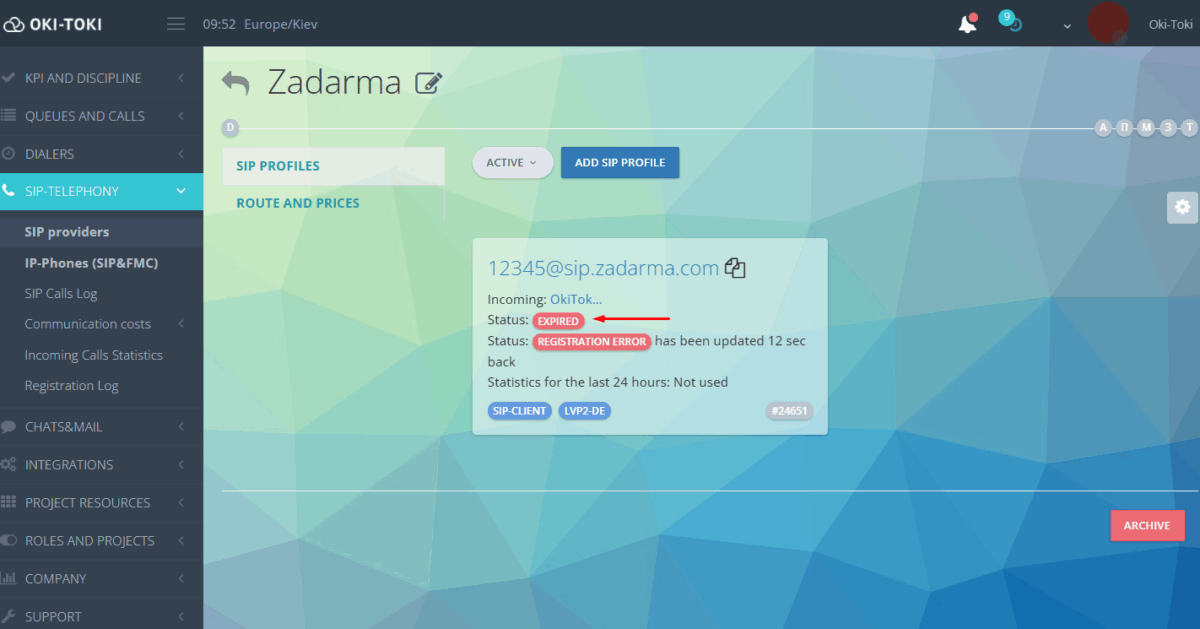 Błąd rejestracji